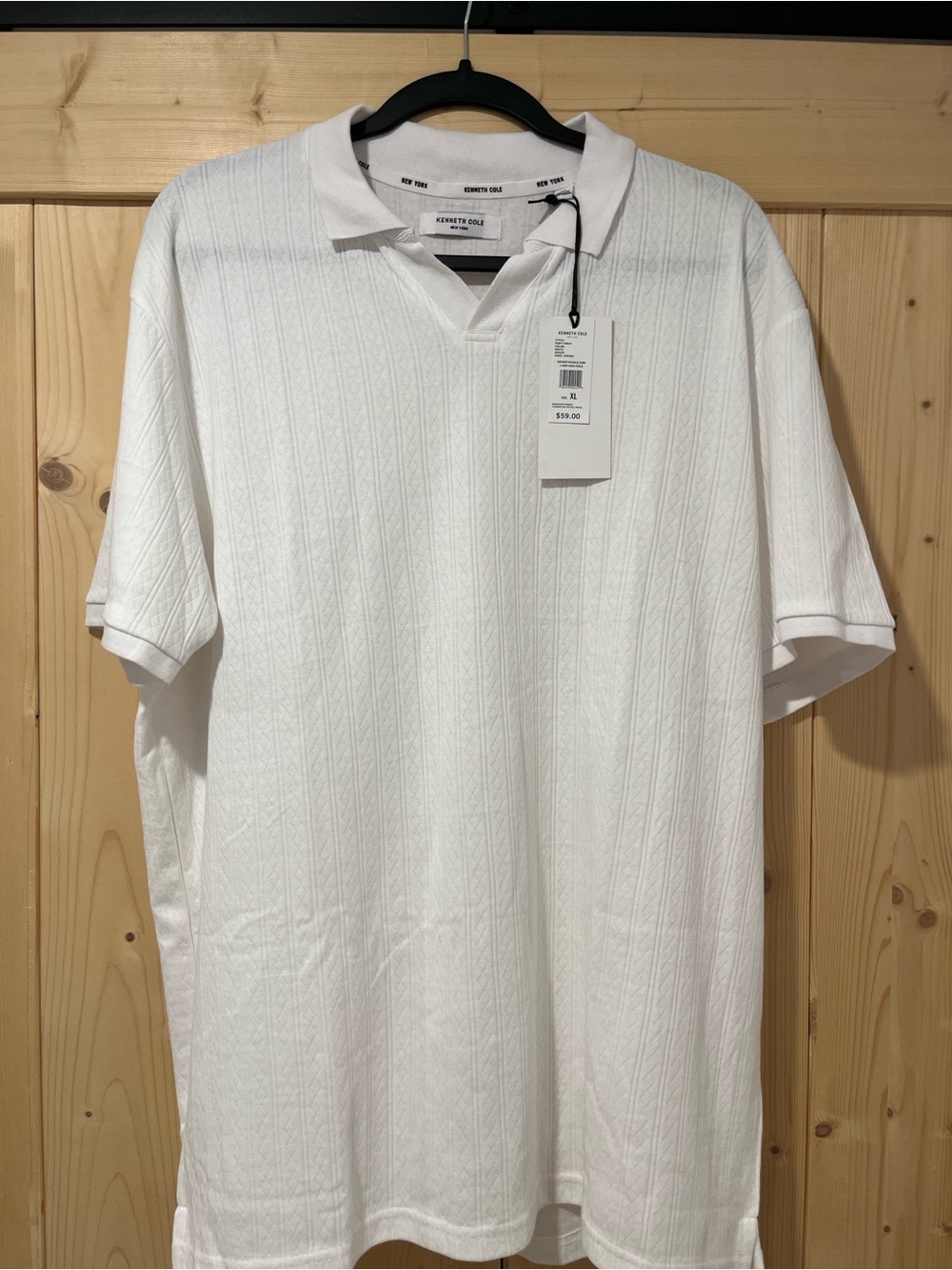 Kenneth Cole Johnny Collar White Short-Sleeve Polo with Subtle Texture XL